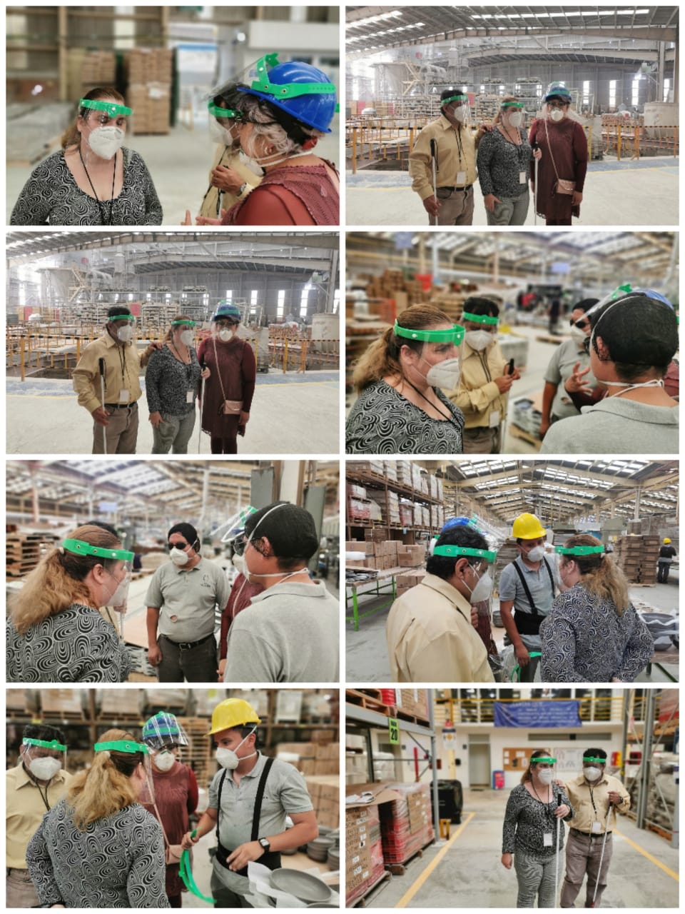 Grupo de personas recorriendo el almacén de una empresa.